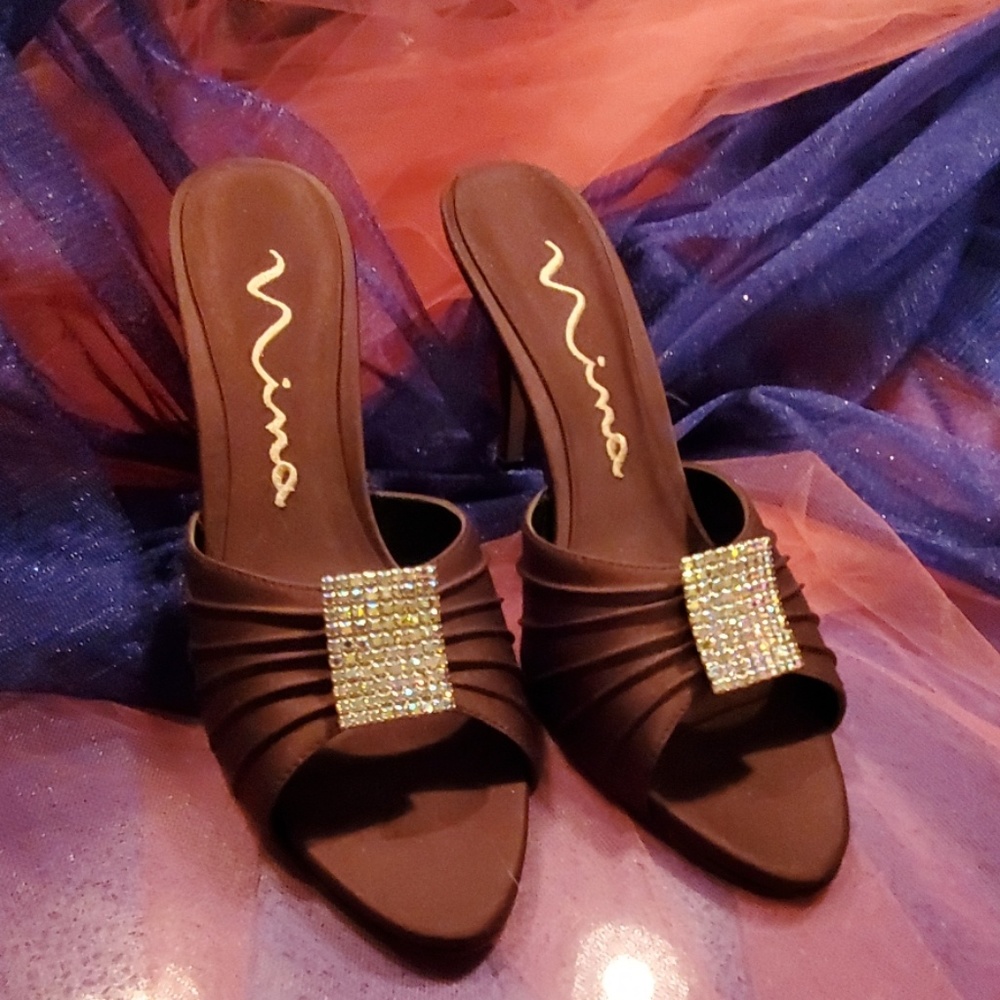 Nina Brown Satin Mules